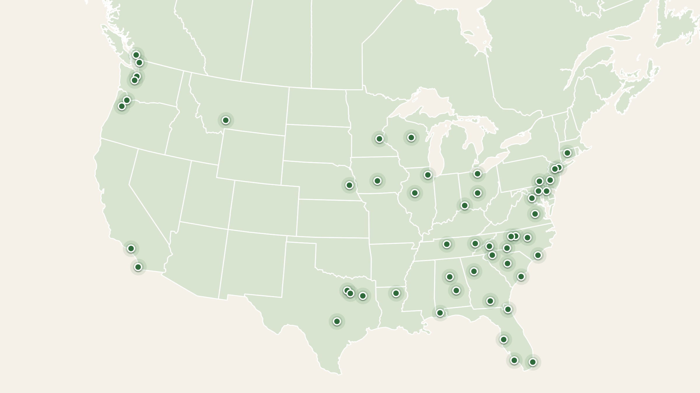 Map of Plantiful customers across the United States